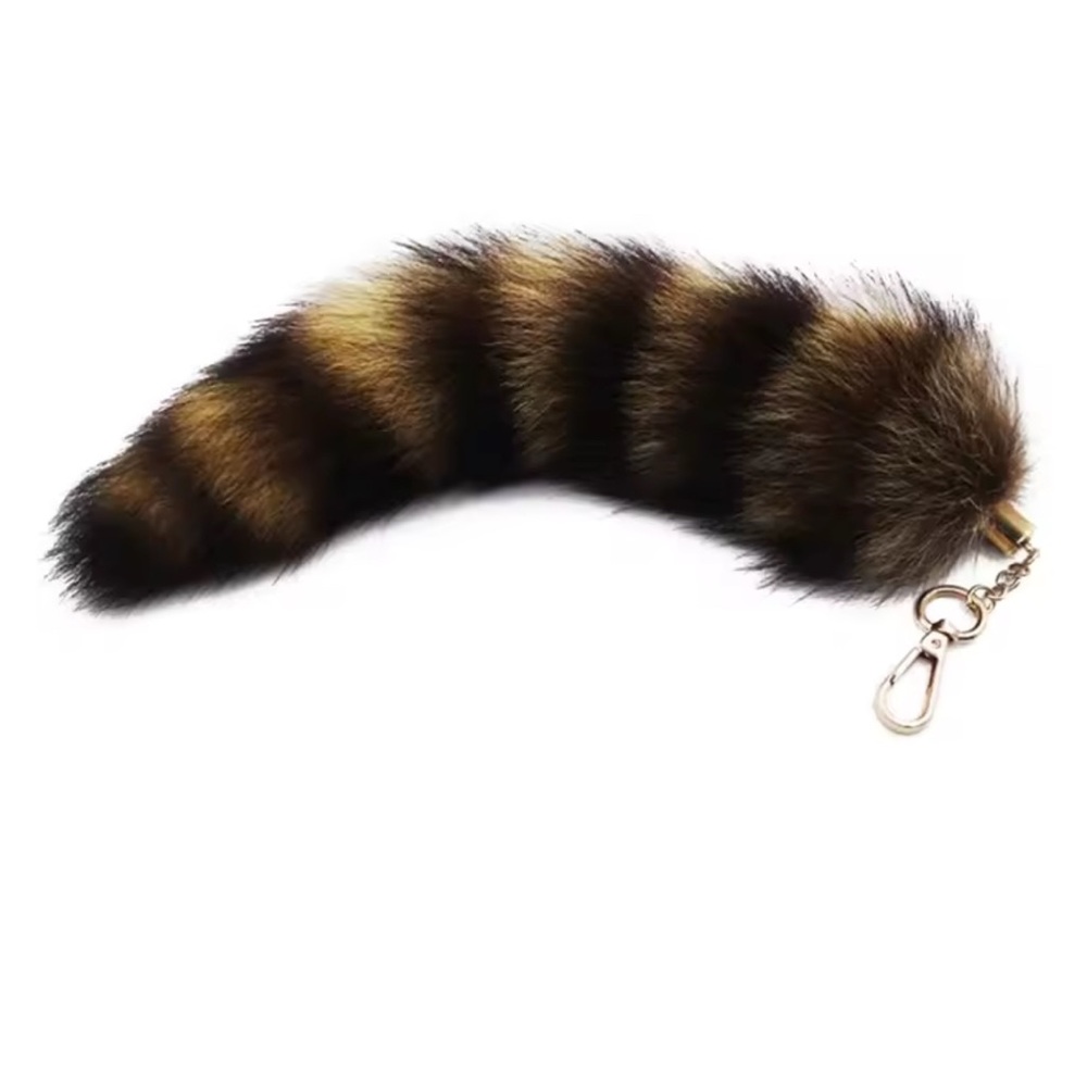Faux Fur Tail Keychain - Brown and Black Stripe